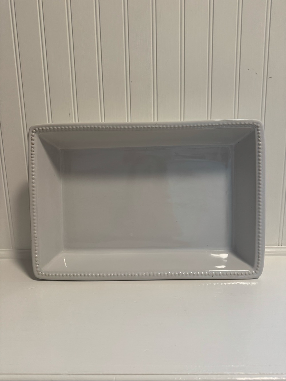 White Beaded Rectangular Ceramic Serving Dish
